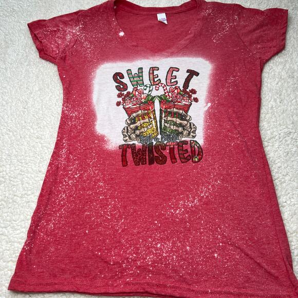 Holiday Bleached Red "Sweet but a little Twisted" Tee Large - Picture 2 of 6